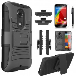 MOTO X 2ND GEN (2014) CASE, Dual Layers [Combo Holster] Case And Built-In Kickstand Bundled with [Premium Screen Protector] Hybird Shockproof And Circlemalls Stylus Pen (Black)